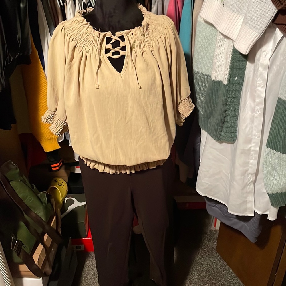 4X Beige Blouse (fits between 2X - 3X) Chocolate Pants 18W